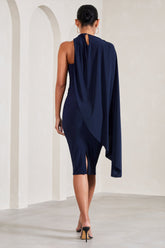 Navy Asymmetric Maternity Midi Dress With Cape